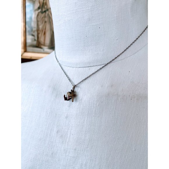 Antique Sterling Charm Necklace Puffy heart, Cross, Anchor - Picture 10 of 11